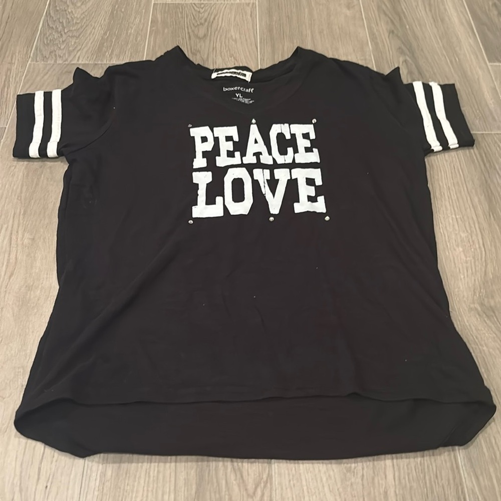 Boxercraft Girls Black Peace Love T-Shirt Size YL